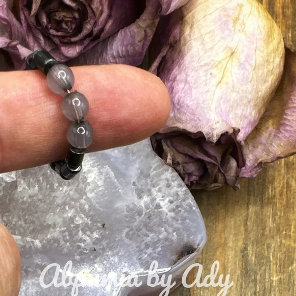 Fall Goth vibes Hematite and Labradorite beaded gem ring/handmade bohemian - Picture 2 of 7